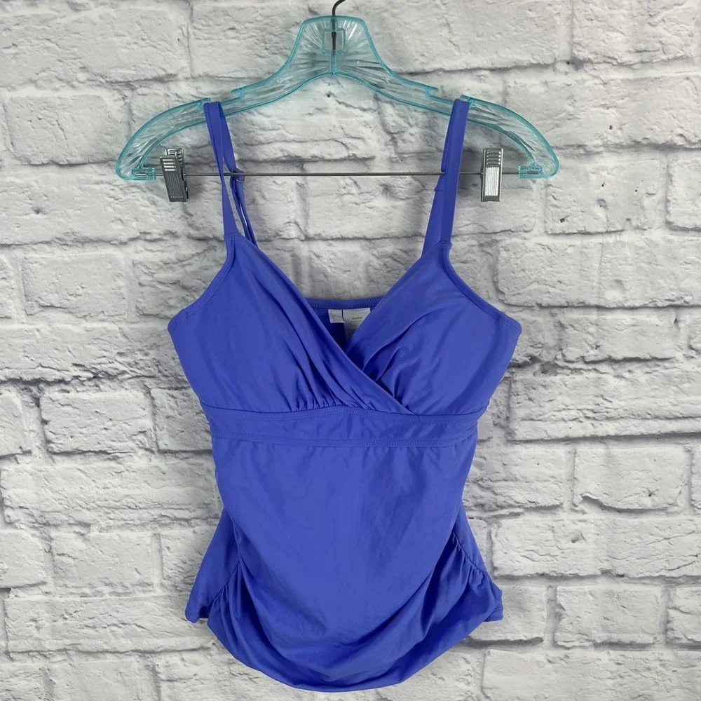 Ann Cole Ruched Underwire Periwinkle Blue Tankini Top 36B/34C Beach Vacation
